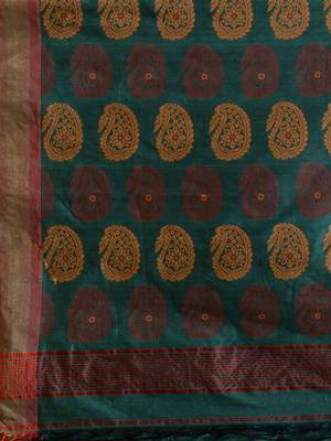 Teal Silk Matka Soft Saree With Paisley Motifs 4