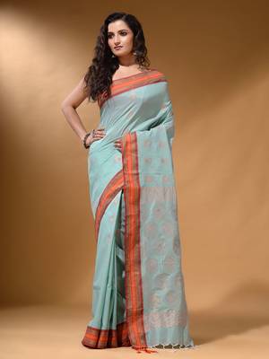 Sea Green Silk Matka Soft Saree With Paisley Motifs 1