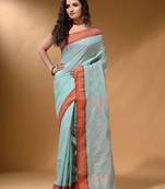 Sea Green Silk Matka Soft Saree With Paisley Motifs