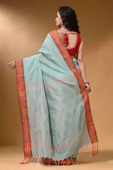 Sea Green Silk Matka Soft Saree With Paisley Motifs