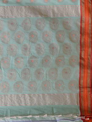 Sea Green Silk Matka Soft Saree With Paisley Motifs 5