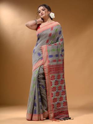 Grey Silk Matka Soft Saree With Nakshi Pallu 1