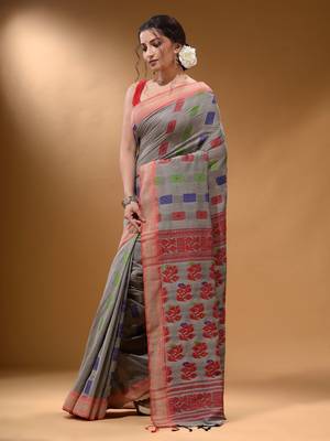 Grey Silk Matka Soft Saree With Nakshi Pallu 2