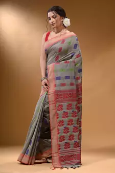 Grey Silk Matka Soft Saree With Nakshi Pallu