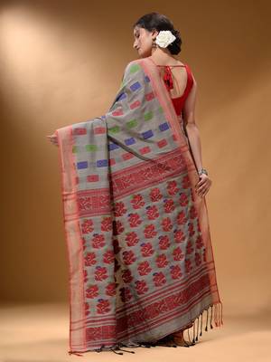 Grey Silk Matka Soft Saree With Nakshi Pallu 3