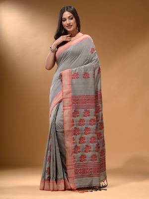 Grey Silk Matka Soft Saree With Nakshi Pallu 2