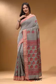Grey Silk Matka Soft Saree With Nakshi Pallu