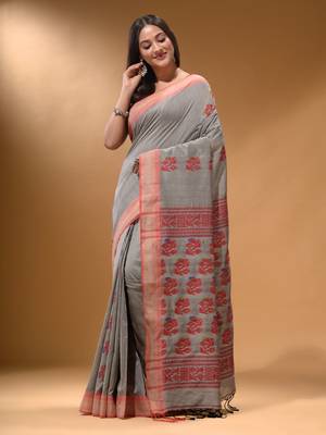 Grey Silk Matka Soft Saree With Nakshi Pallu 3