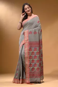 Grey Silk Matka Soft Saree With Nakshi Pallu