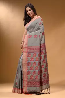 Grey Silk Matka Soft Saree With Nakshi Pallu