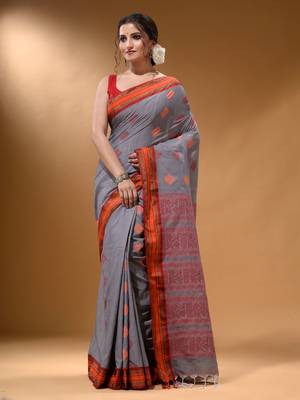 Shark Grey Silk Matka Soft Saree With Nakshi Pallu 1