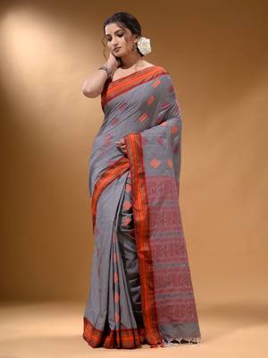 Shark Grey Silk Matka Soft Saree With Nakshi Pallu 2