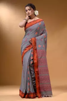 Shark Grey Silk Matka Soft Saree With Nakshi Pallu