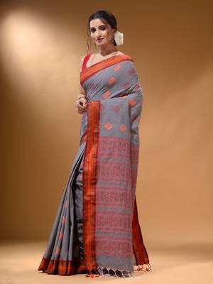 Shark Grey Silk Matka Soft Saree With Nakshi Pallu 3
