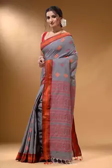 Shark Grey Silk Matka Soft Saree With Nakshi Pallu