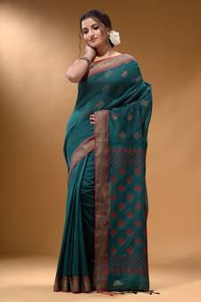 Teal Silk Matka Soft Saree With Textured Pallu
