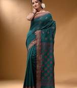 Teal Silk Matka Soft Saree With Textured Pallu