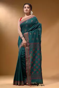 Teal Silk Matka Soft Saree With Textured Pallu