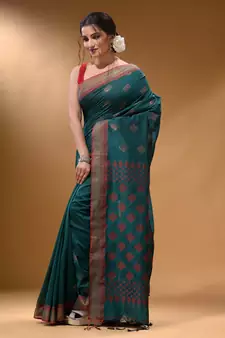 Teal Silk Matka Soft Saree With Textured Pallu