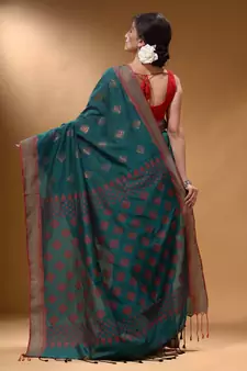 Teal Silk Matka Soft Saree With Textured Pallu