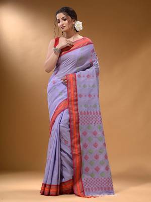 Lavender Silk Matka Soft Saree With Textured Pallu 2