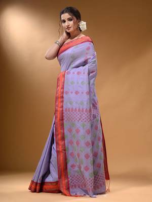 Lavender Silk Matka Soft Saree With Textured Pallu 3
