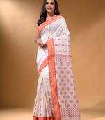 White Silk Matka Soft Saree With Textured Pallu