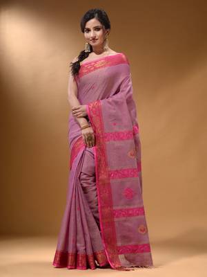 Violet Cotton Blend Handwoven Saree With Nakshi Design 1