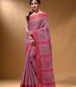 Violet Cotton Blend Handwoven Saree With Nakshi Design