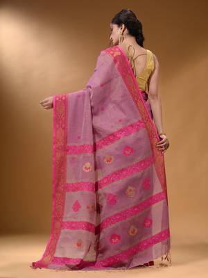 Violet Cotton Blend Handwoven Saree With Nakshi Design 4