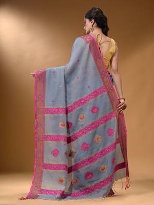 Grey Cotton Blend Handwoven Saree With Nakshi Design 4