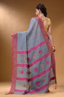 Grey Cotton Blend Handwoven Saree With Nakshi Design