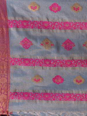 Grey Cotton Blend Handwoven Saree With Nakshi Design 5