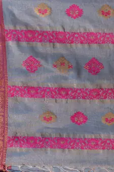Grey Cotton Blend Handwoven Saree With Nakshi Design