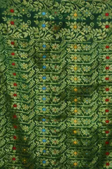 Green Cotton Handwoven Jamdani Saree With Woven Buttas And Floral Designs