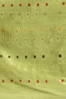 Lime Green Cotton Handwoven Jamdani Saree With Woven Buttas And Floral Designs