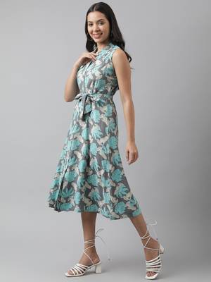 Grey printed viscose rayon long-dresses 5
