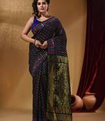 Black Cotton Handwoven Jamdani Saree With Woven Buttas And Floral Designs