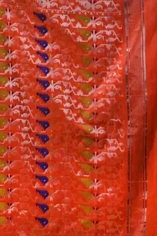 Orange Cotton Handwoven Jamdani Saree With Chevron Designs