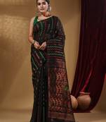 Black Cotton Handwoven Jamdani Saree With Chevron Designs