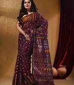 Purple Cotton Handwoven Jamdani Saree With Chevron Designs