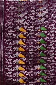 Purple Cotton Handwoven Jamdani Saree With Chevron Designs