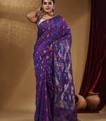 Violet Cotton Handwoven Jamdani Saree With Multicolor Woven Designs And Motifs
