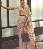 Cream Handloom Cotton Silk Weaving Zari Work Festive Wear Saree With Blouse 