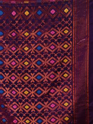 Deep Violet Cotton Handwoven Jamdani Saree With Multicolor Floral Designs And Motifs 5