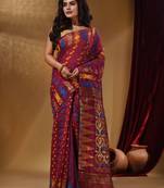 Magenta Cotton Handwoven Jamdani Saree With Multicolor Designs And Motifs