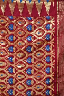 Magenta Cotton Handwoven Jamdani Saree With Multicolor Designs And Motifs