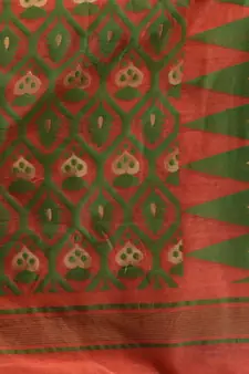 Orange Cotton Handwoven Jamdani Saree With Multicolor Designs And Motifs