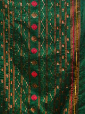 Green Cotton Handwoven Jamdani Saree With Multicolor Designs And Motifs 5