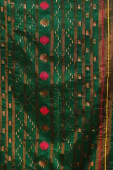 Green Cotton Handwoven Jamdani Saree With Multicolor Designs And Motifs